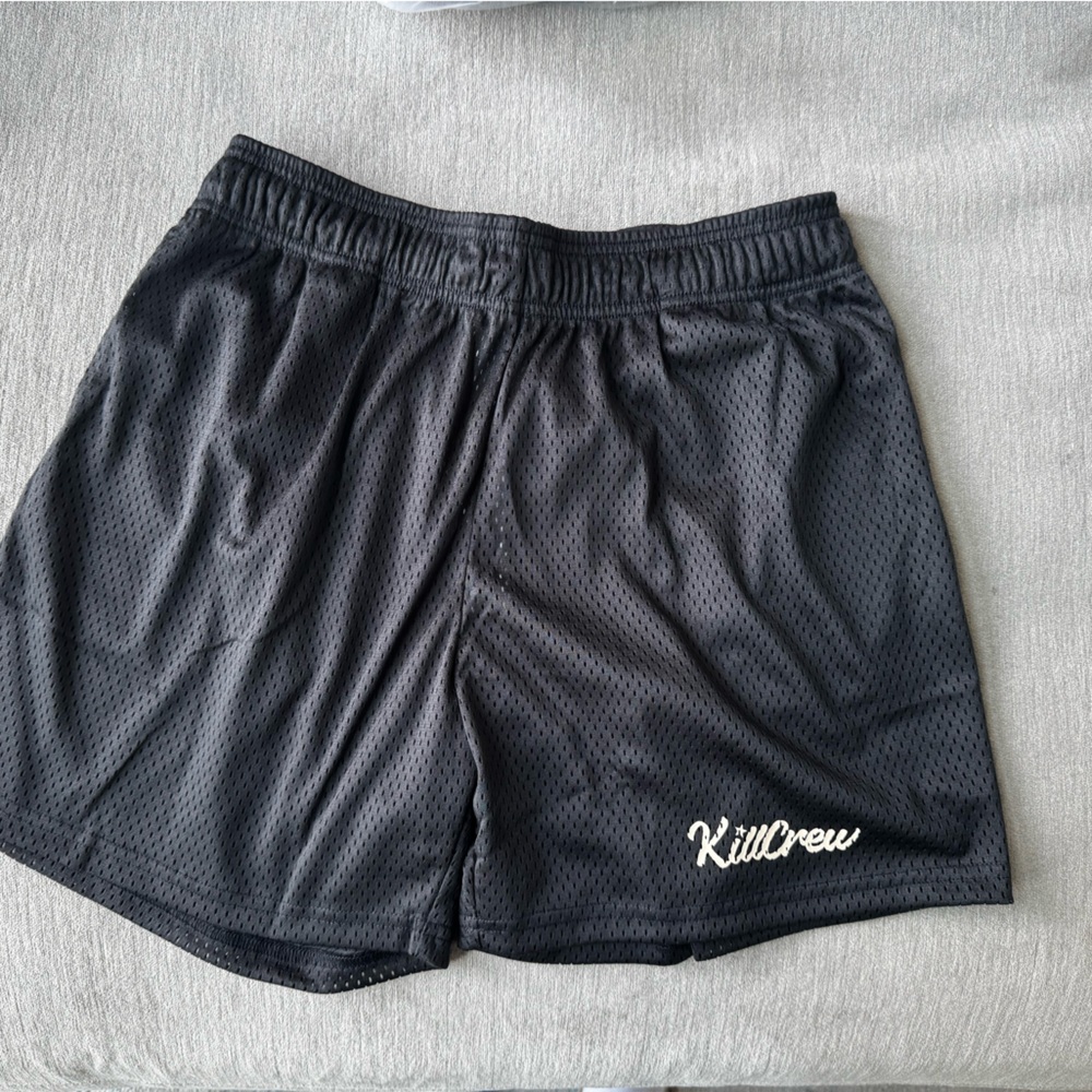 Kill Crew— VENTED MESH SCRIPT SHORTS - BLACK / CREAM
